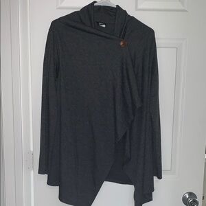 Bobeau - Gray One Button Waterfall Cardigan / Poncho - Size Medium